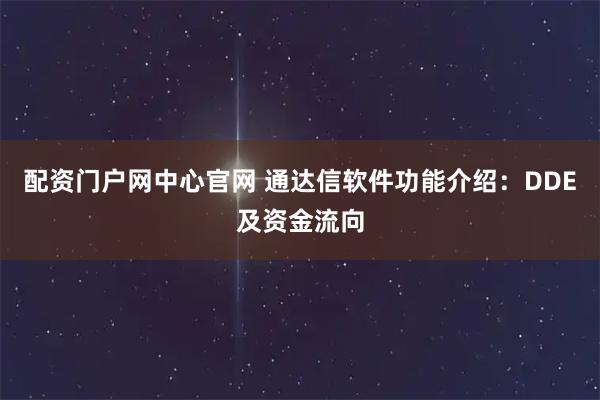 配资门户网中心官网 通达信软件功能介绍：DDE及资金流向